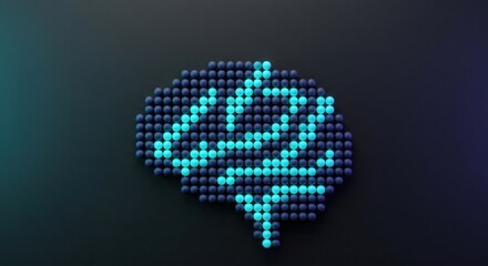 Obraz premium Human brain silhouette made of glowing cyan spheres on black background for artificial intelligence and neural network technology advertising with copy space