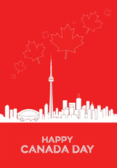 Obraz premium Toronto Skyline Canada Day Greeting Card. Vector Illustration. Minimalist Cityscape Graphic Design.
