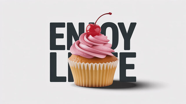 A delicious cupcake with pink frosting and a cherry on top, perfect for enjoyment and celebrations