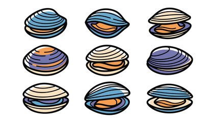 Clam Shell Vector Set Colorful Seashell Collection Marine Icons © welyalfian