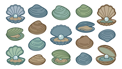 Clam and Pearl Vector Set Seashell Collection Marine Icons © welyalfian