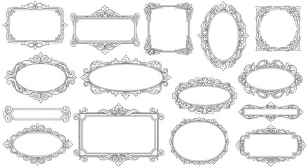 Obraz premium Ornate vintage frames collection, decorative borders, elegant design elements, isolated on white