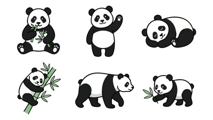 Cute panda character set with bamboo poses vector illustration © welyalfian