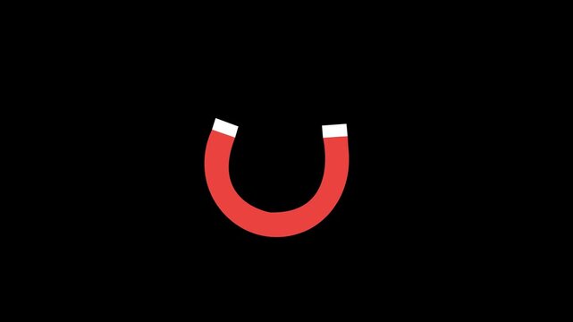 Horseshoe magnets with lightning flashes. Magnetic power, attraction or influence concept. 2D motion graphics in 4K resolution with alpha channel.