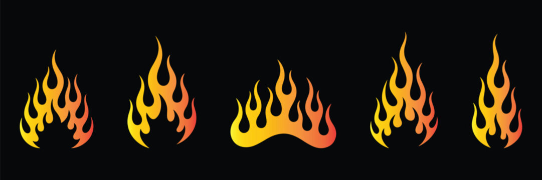 Collection of vibrant flame icons in yellow and orange hues