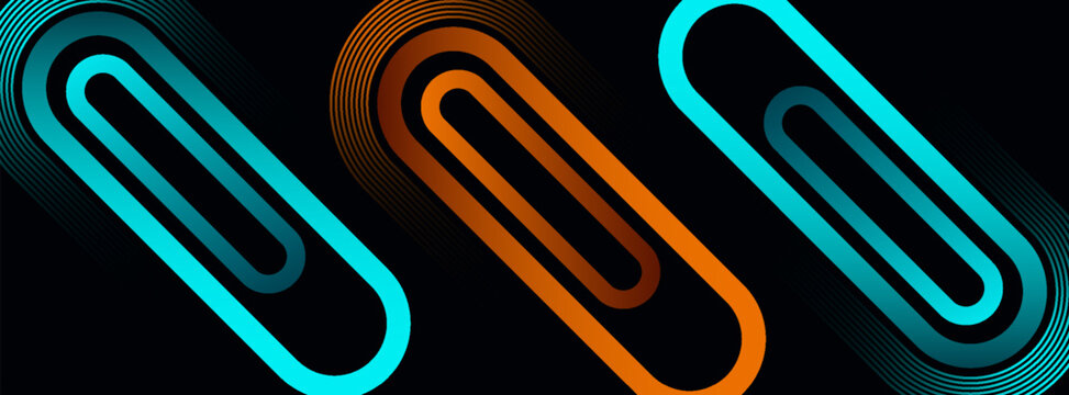 Dark abstract background with orange and blue light effect. Glowing diagonal rounded lines. Modern gradient geometric shape design element. suit for bussines, banners
