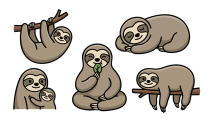 Obraz premium Cute Sloth Character Set in Various Poses