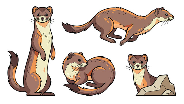 Weasel Vector Character Set in Various Poses