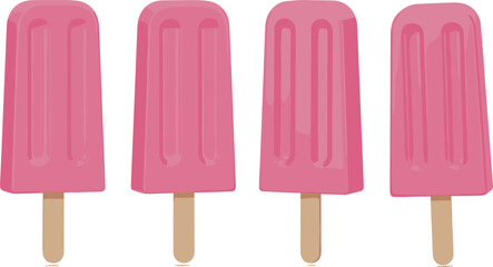Fototapeta premium Pink ice cream popsicle set isolated on white background sweet frozen dessert minimal summer treat vector illustration collection