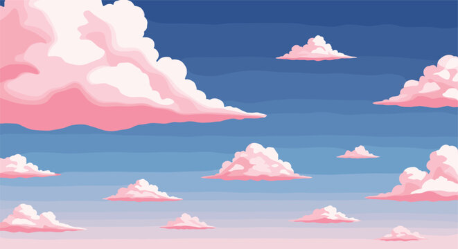 Pastel sky background with pink clouds and soft blue gradient dreamy atmosphere cartoon style scenic wallpaper vector illustration