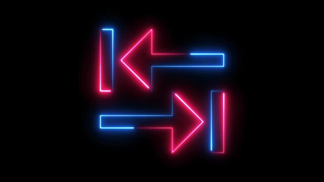 A glowing arrow neon sign 4k animation video with alpha channel, on a black background for a happy night party celebration