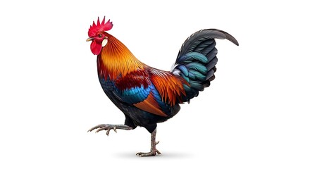 Fototapeta premium Colorful rooster standing with vibrant feathers