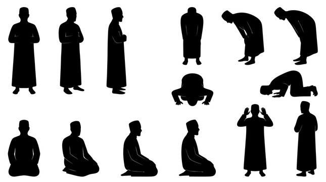 Black  White Silhouettes of Man Praying in Islamic Tradition