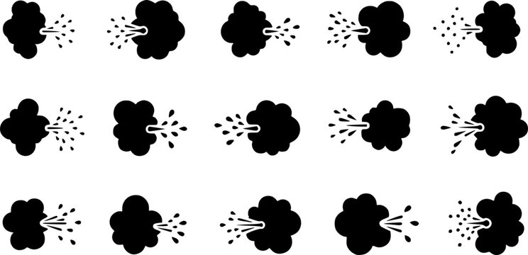 Spray icons set. Black fluid spray cloud symbols.