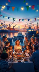 Naklejka premium Birthday party by the harbor.