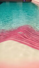 Obraz premium Teal swimming pool water surface with pink wave ripples and cream depth for spa wellness branding, summer lifestyle editorial and luxury aquatic background design