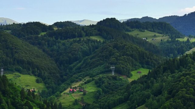 Brasov, Romania, landscape of green hills and mountain forest valley
