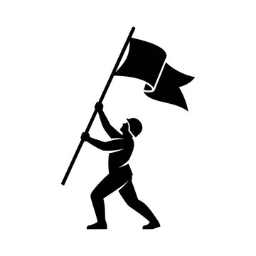 Silhouette of a person holding a flag.