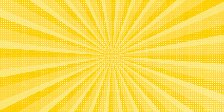 Yellow abstract background with light of sunburst. yellow starburst with halftone. sun ray retro background with flash