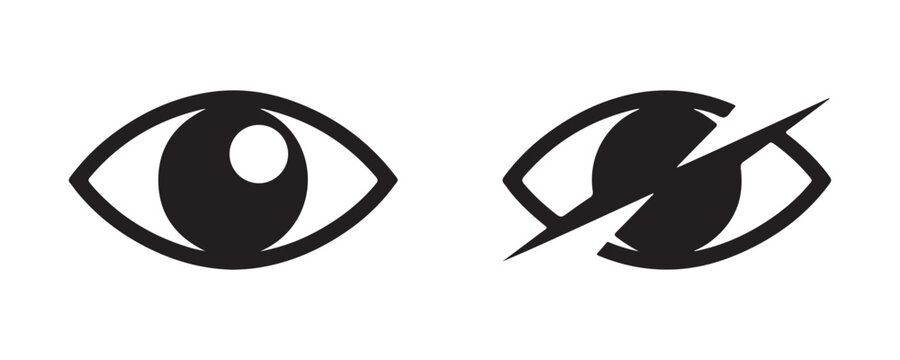 Open eye icon representing visibility and an eye with a lightning bolt signifying hidden status.
