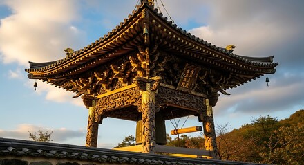 Fototapeta premium Ancient Buddhist Pagoda Temple Architecture at Sunset