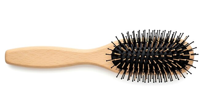 Wooden hairbrush with black bristles