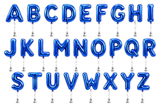 Shiny blue alphabet on white backdrop