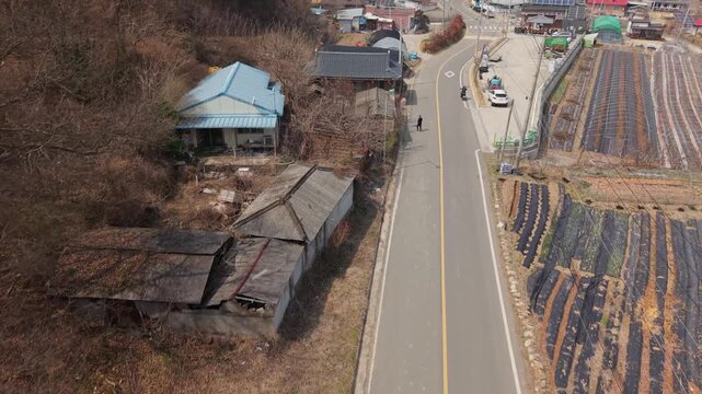 Cinematic motorcycle riding on Mountain Village with Real engine sound_Wide-angle