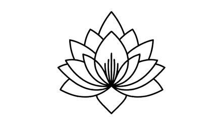 Obraz premium Elegant monochrome line art illustration of a lotus flower, a timeless symbol representing purity, spiritual growth, tranquility, and harmony, perfect for modern design and wellness themes