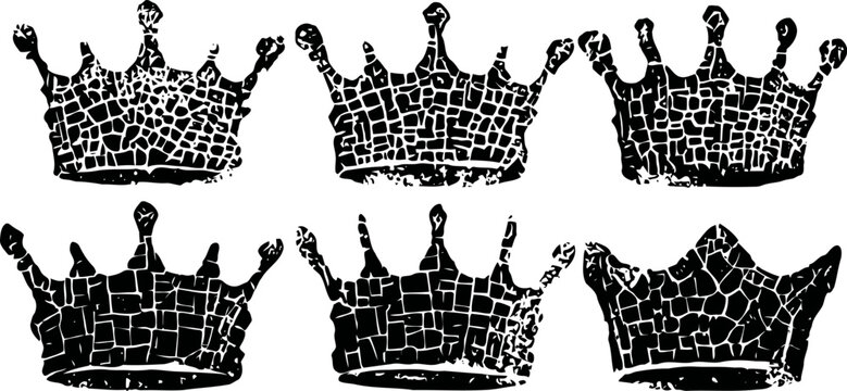 grunge black crowns set distressed textured royal headpieces collection vintage monarchy symbols artwork