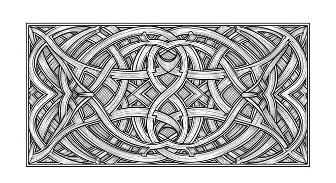 Intricate Celtic Knot Pattern Illustration Black and White.