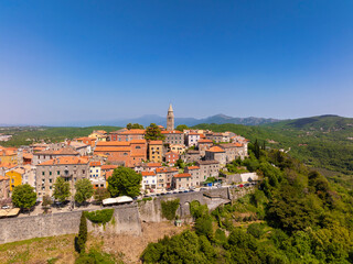 Fototapeta premium Aerial view of Labin old town on hilltop, Istria, Croatia