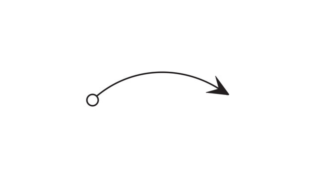 Minimalist Curved Workflow Arrow Vector Icon with Editable Stroke. A clean black line illustration on a white background representing progress, direction, and movement for UI design and business.