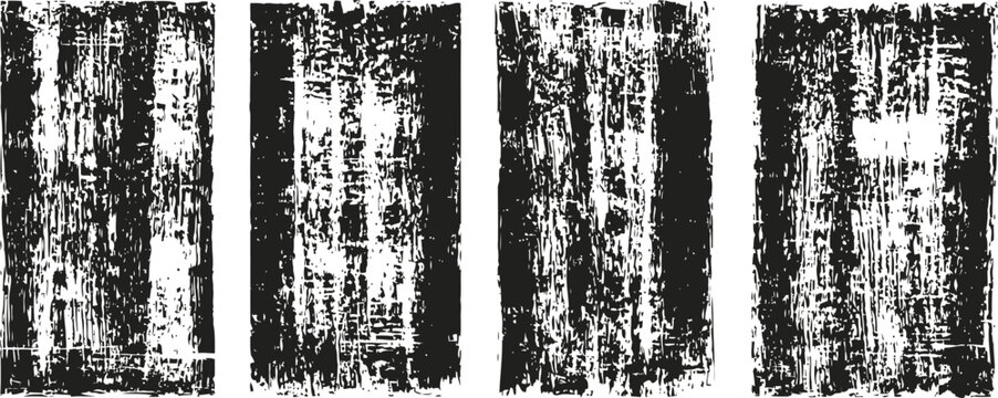 set of four grunge textured vertical black and white wood plank backgrounds for design
