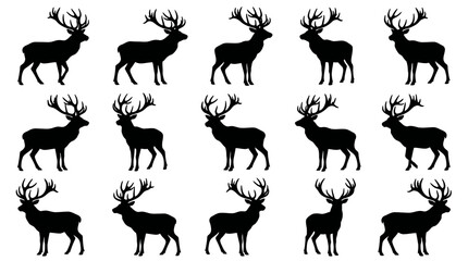 Fototapeta premium Wildlife and Hunting Deer Silhouettes Vector Collection - Nature Stag Design Elements