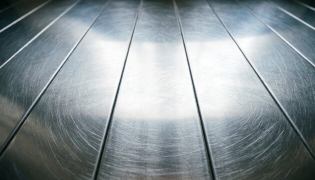 Abstract Brushed Steel Background with Parallel Lines and Reflective Surface