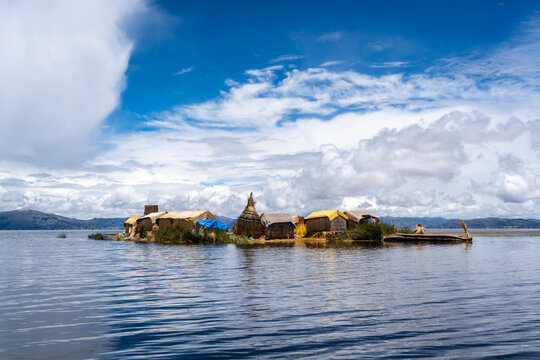 Floating island "Uros Titino" on Lake Titicaca in Peru