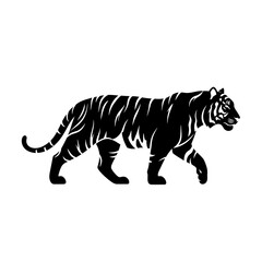 Obraz premium Majestic tiger silhouette prowling with powerful grace and elegance on display.