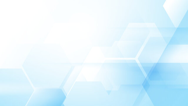 Soft blue hexagons float gently across a glowing white canvas