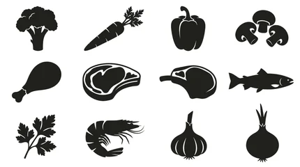 Black and White Glyph Icons of Food Ingredients and Meat © Erd.Concept