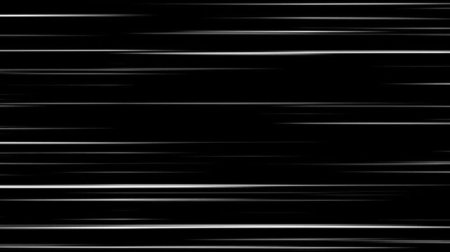 Right to Left speed lines moving with alpha channel. black background, manga speed line motion animation. Anime Horizontal Speed Lines Seamless recurring speed line background 4k video