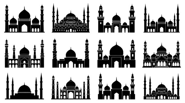 Islamic Mosques Silhouettes Vector - Religious Architecture Icons