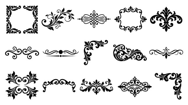 Black and White Ornate Flourishes and Decorative Elements Vector Art