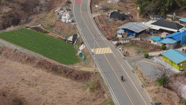 Cinematic motorcycle riding on Mountain Village with Real engine sound_Telephoto