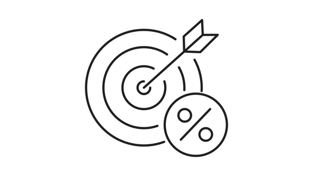 Inflation Target and Economic Goal Concept Vector Icon Illustration with Bullseye, Arrow, and Percentage Symbol. Minimalist Black Outline Design with Editable Stroke for Finance and Business.