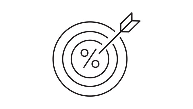 Inflation Target and Interest Rate Goal Concept, Minimalist Black Line Vector Icon on White Background with Editable Stroke, Featuring a Bullseye Target with a Percent Sign and an Arrow Hitting.