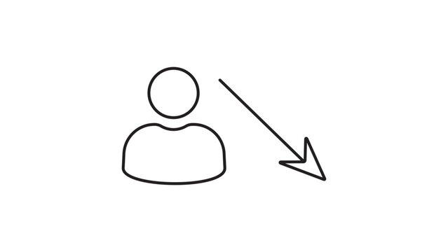 Minimalist Unemployment Rate Vector Icon Featuring a Person and Downward Arrow for Job Loss, Economic Decline, and Layoffs, Clean Outline Illustration with Editable Stroke for Customization.