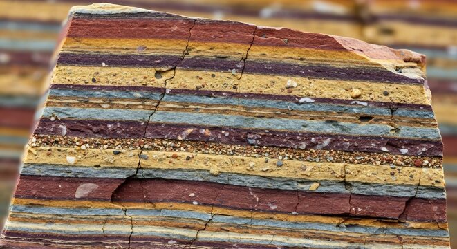 Striking Geological Cross-Section Revealing Vibrant Layers of Sedimentary Rock Formations.