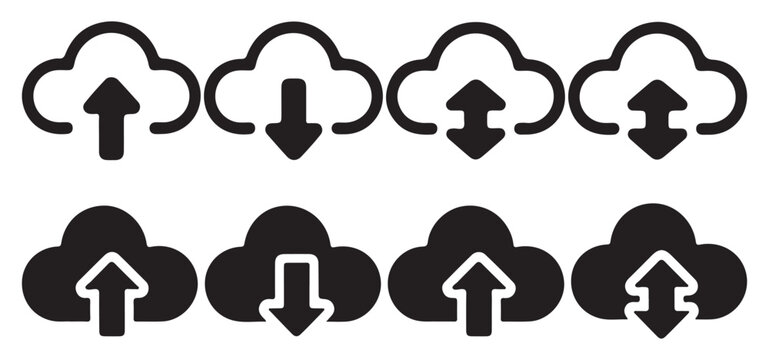 Cloud upload and download icon set, vector symbols for online storage and data backup. vector illustration eps 10