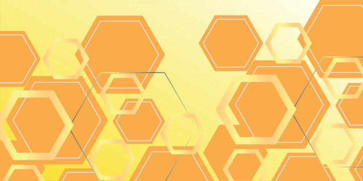 Modern luxury horizontal banner background with layers of golden hexagon shapes and shadow decoration. Trendy simple pentagon shape texture design. Luxury and elegant concept. vector illustration